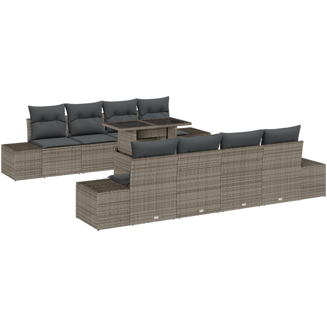 7-delars trädgårdsoffset med kuddar grå poly-rattan vidaXL 100 x 55 x 73 cm – bild 2