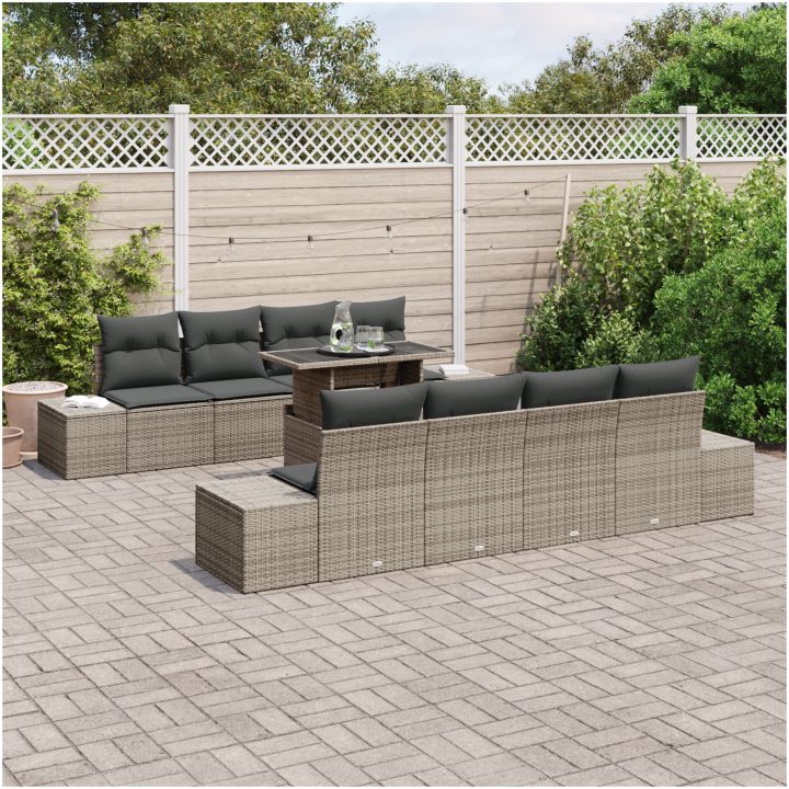 7-delars trädgårdsoffset med kuddar grå poly-rattan vidaXL 100 x 55 x 73 cm – bild 3