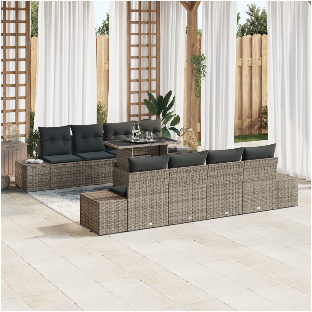 7-delars trädgårdsoffset med kuddar grå poly-rattan vidaXL 100 x 55 x 73 cm