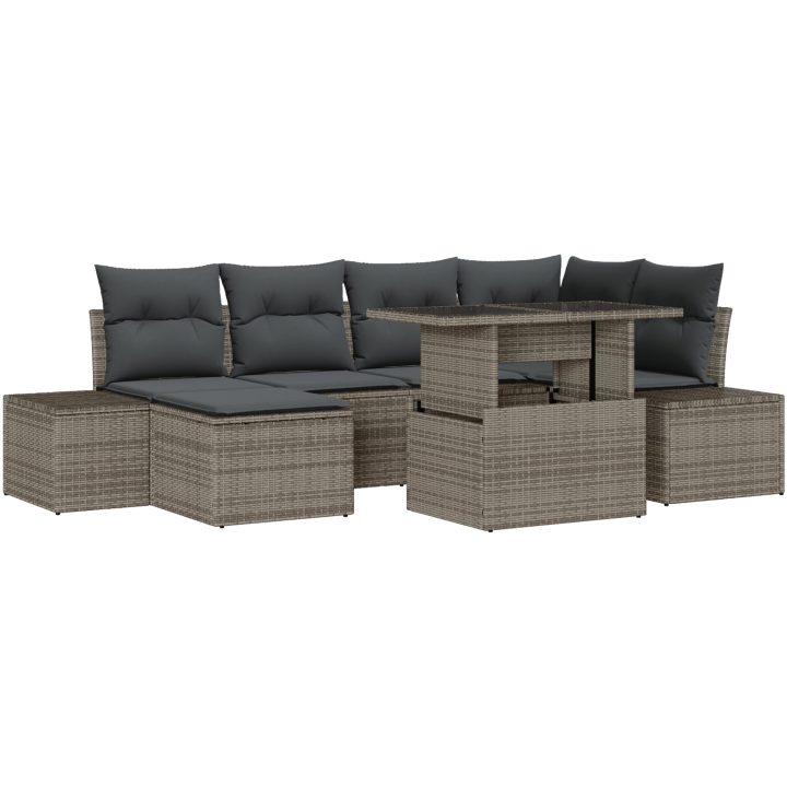 7-delars trädgårdsoffset med kuddar - Grå poly rattan vidaXL 100 x 55 x 73 cm – bild 2