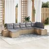 7-delars trädgårdsoffset med kuddar i beige poly-rattan och akacia vidaXL 319 x 154 x 85 cm – miniatyr 1