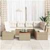 7-delars Trädgårdsoffset med Kuddar i Beige Poly Rattan och Akacia vidaXL 55 x 55 x 37 cm – miniatyr 3