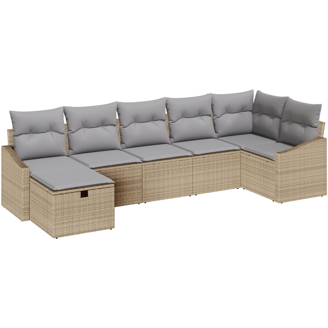 7-delars Trädgårdsoffset med kuddar i beige poly rattan vidaXL 288.5 x 123.5 x 85 cm – bild 2