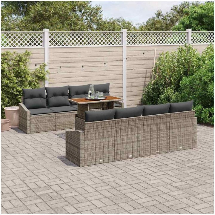 7-delars trädgårdsoffset med kuddar i grå poly-rattan vidaXL 100 x 55 x 73 cm – bild 3