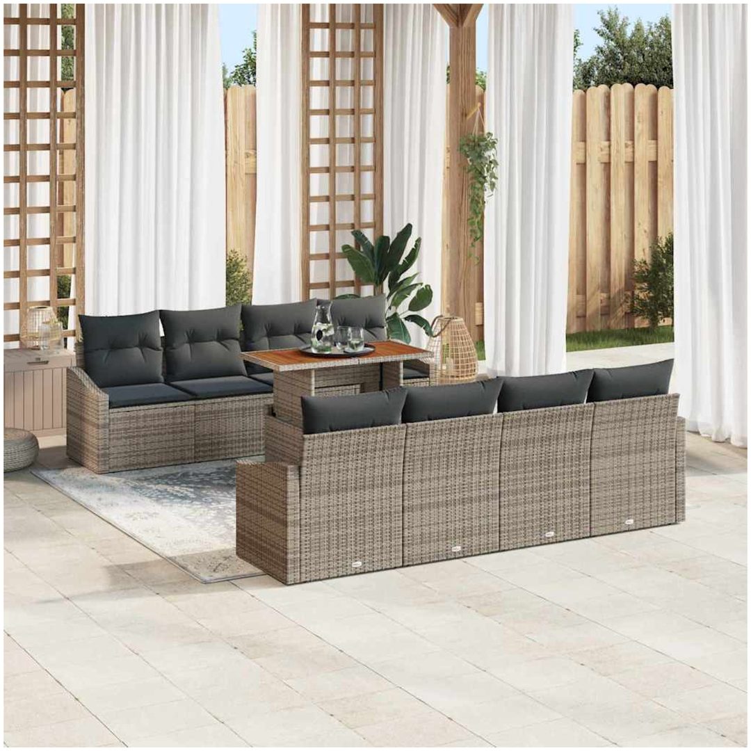7-delars trädgårdsoffset med kuddar i grå poly-rattan vidaXL 100 x 55 x 73 cm