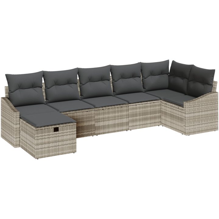 7-delars trädgårdsoffset med kuddar i ljusgrå poly rattan vidaXL 288.5 x 123.5 x 85 cm – bild 2