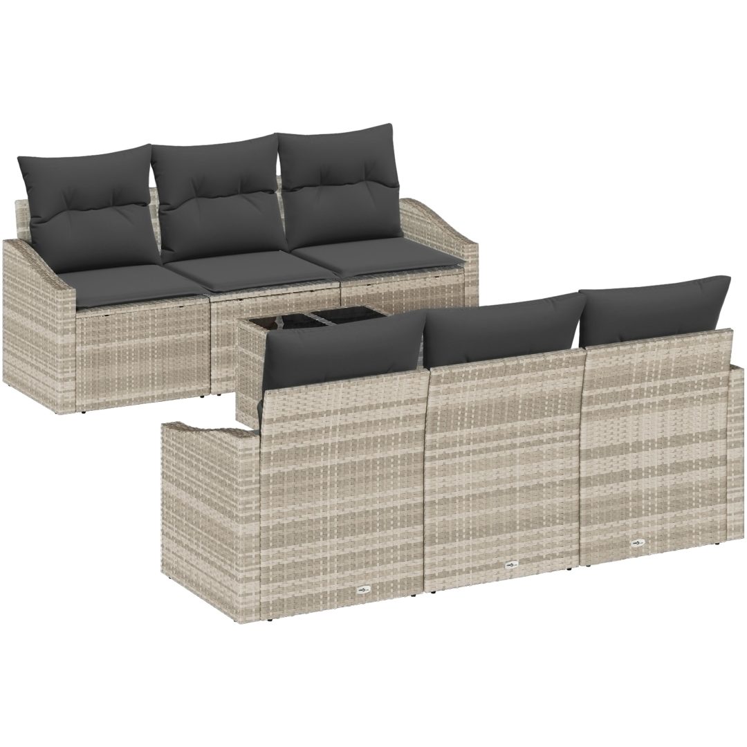 7-delars trädgårdsoffset med kuddar i ljusgrå poly-rattan vidaXL 55 x 55 x 37 cm – bild 2