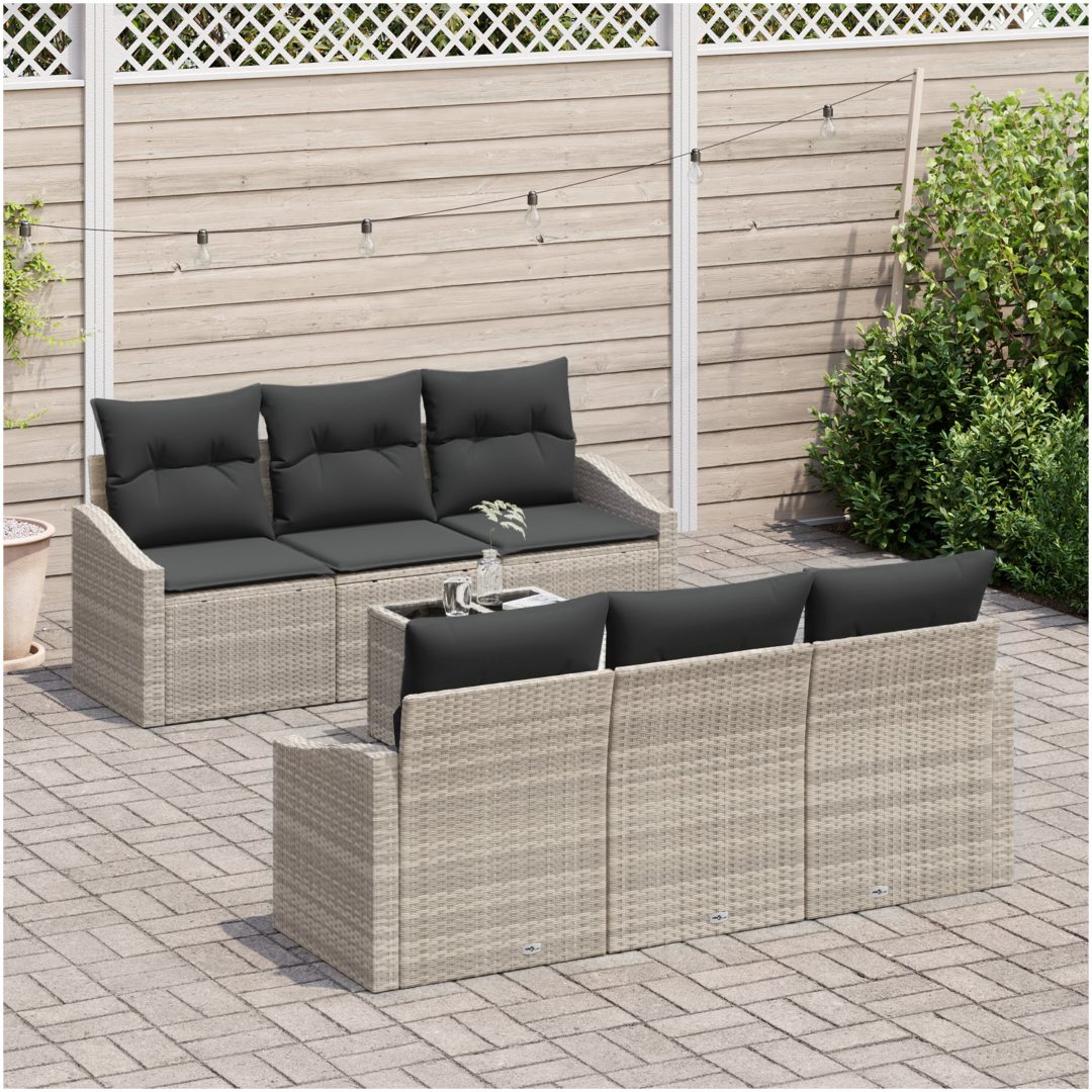 7-delars trädgårdsoffset med kuddar i ljusgrå poly-rattan vidaXL 55 x 55 x 37 cm – bild 3