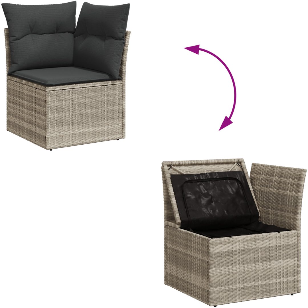 7 Delars Trädgårdsoffset med Kuddar Ljusgrå Poly Rattan vidaXL Stor – bild 11