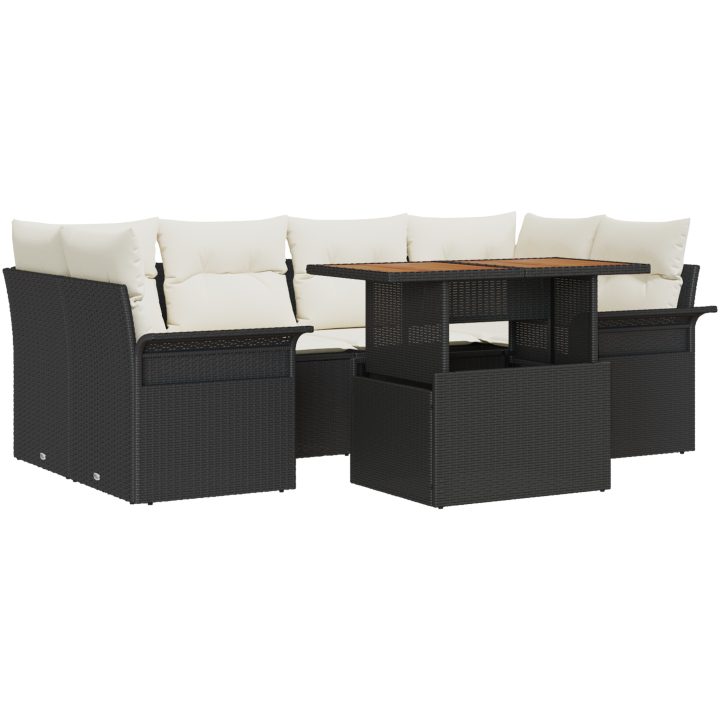 7-delars Trädgårdsoffset med Kuddar - Svart Poly Rattan och Akacia vidaXL 100 x 55 x 73 cm – bild 2