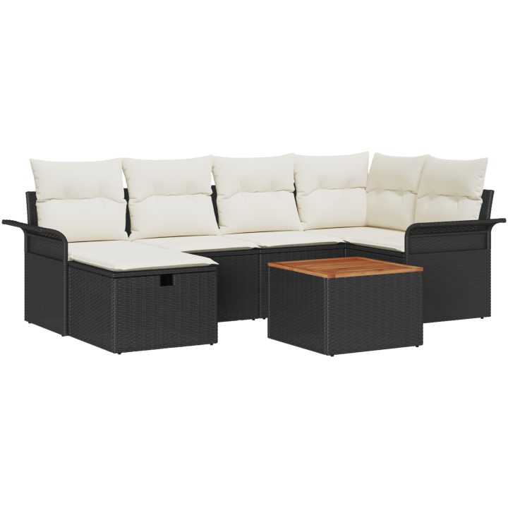7 Delars Trädgårdsoffset med Kuddar Svart Poly Rattan vidaXL 55 x 55 x 37 cm – bild 2