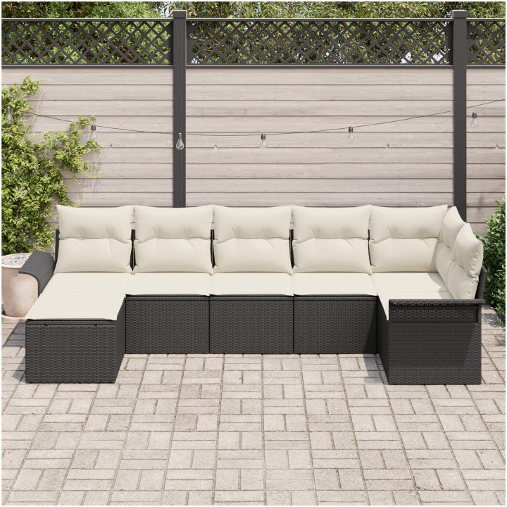 7-delars Trädgårdsoffset med Kuddar Svart Poly Rattan vidaXL Storp – bild 3