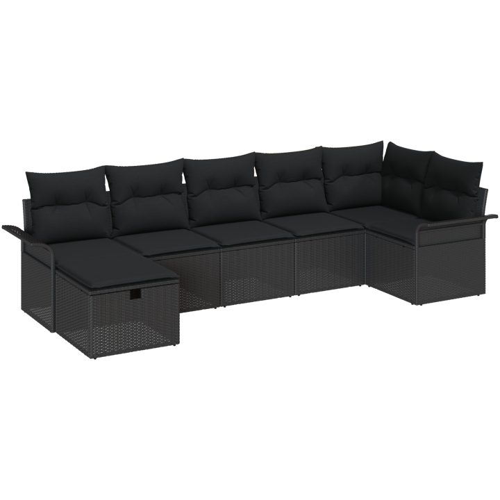 7-delars trädgårdsoffset med kuddar svart polyrotting vidaXL 297,5 x 132,5 x 85 cm – bild 2