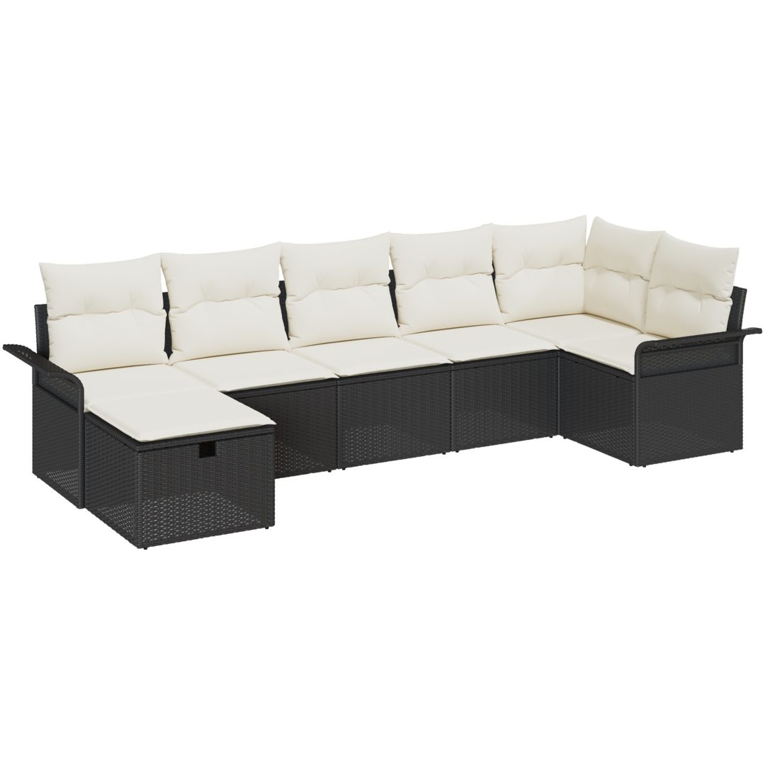 7-delars trädgårdsoffset med kuddar svarta poly rotting vidaXL 297,5 x 132,5 x 85 cm – bild 2