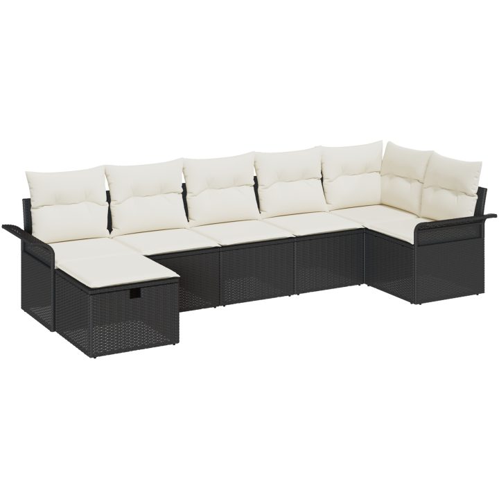 7-delars trädgårdsoffset med kuddar svarta poly rotting vidaXL 297,5 x 132,5 x 85 cm – bild 2
