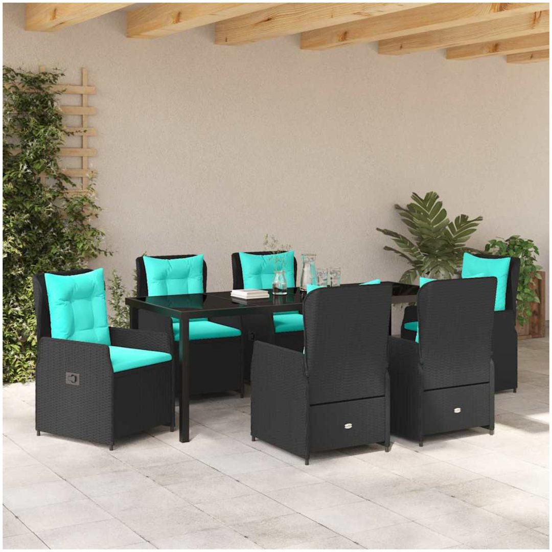 7 Delars Trädgårdsoffset Svart Poly Rattan vidaXL 200 x 80 x 73 cm – bild 4