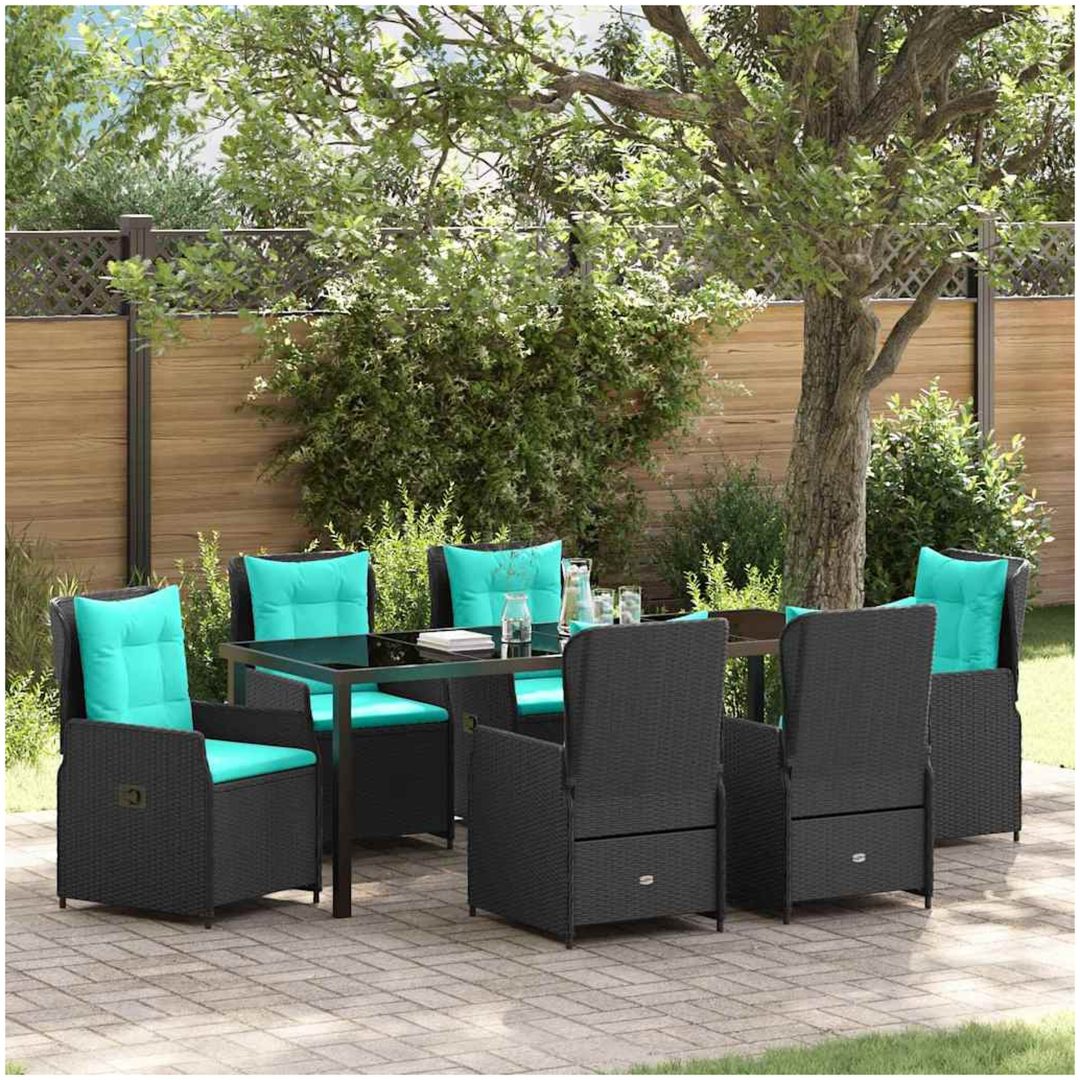 7 Delars Trädgårdsoffset Svart Poly Rattan vidaXL 200 x 80 x 73 cm