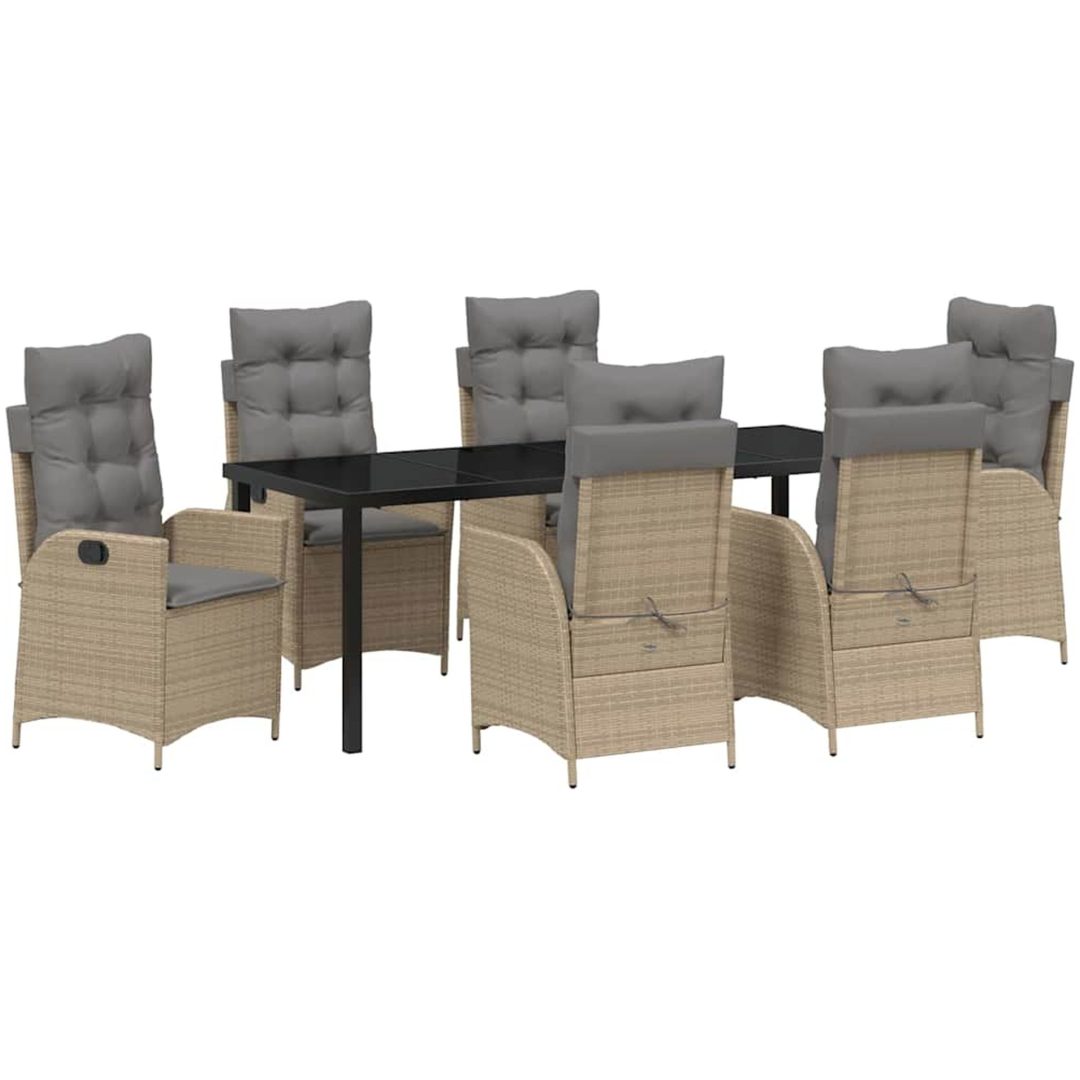 7 delars Trädgårdsserveringsset med kuddar - Beige - Poly Rattan vidaXL 200 x 80 x 73 cm – bild 2