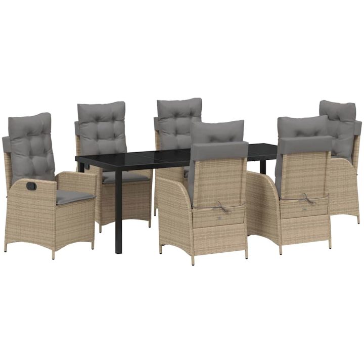 7 delars Trädgårdsserveringsset med kuddar - Beige - Poly Rattan vidaXL 200 x 80 x 73 cm – bild 2