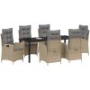 7 delars Trädgårdsserveringsset med kuddar - Beige - Poly Rattan vidaXL 200 x 80 x 73 cm – miniatyr 3