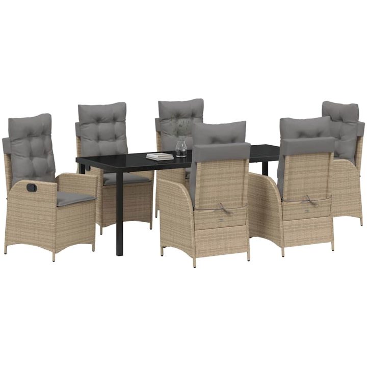 7 delars Trädgårdsserveringsset med kuddar - Beige - Poly Rattan vidaXL 200 x 80 x 73 cm – bild 3