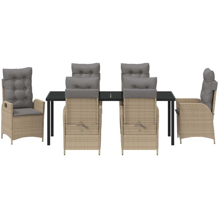 7 delars Trädgårdsserveringsset med kuddar - Beige - Poly Rattan vidaXL 200 x 80 x 73 cm – bild 6