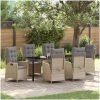 7 delars Trädgårdsserveringsset med kuddar - Beige - Poly Rattan vidaXL 200 x 80 x 73 cm – miniatyr 1