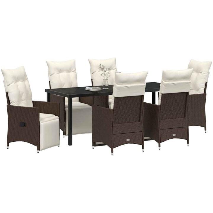 7 delars trädgårdsserveringsset med kuddar, brun poly-rattan vidaXL 200 x 80 x 73 cm – bild 3