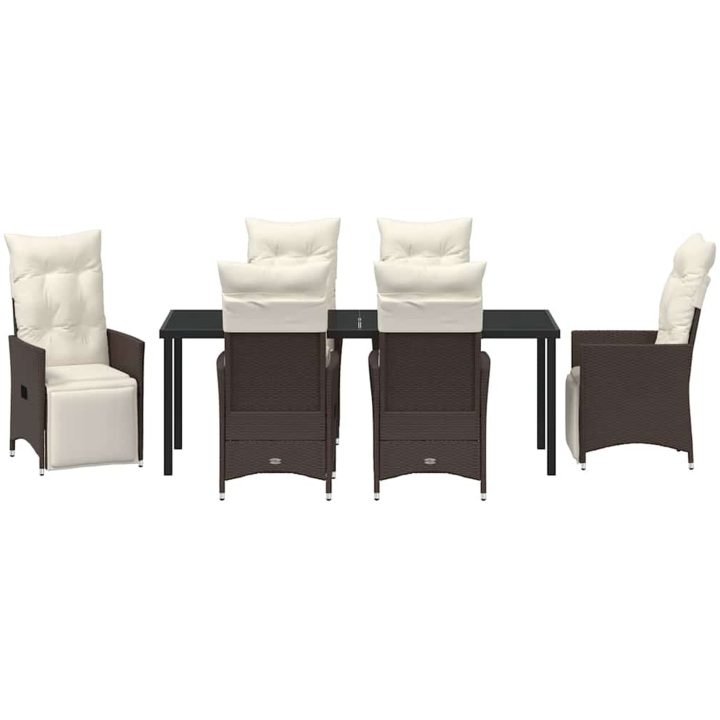 7 delars trädgårdsserveringsset med kuddar, brun poly-rattan vidaXL 200 x 80 x 73 cm – bild 6