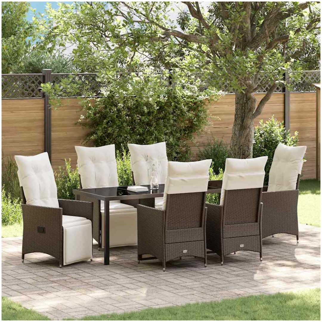 7 delars trädgårdsserveringsset med kuddar, brun poly-rattan vidaXL 200 x 80 x 73 cm