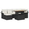 7-delars trädgårdsserveringsset med kuddar i svart poly rattan och akacia vidaXL 100 x 55 x 73 cm – miniatyr 2