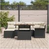 7-delars trädgårdsserveringsset med kuddar i svart poly rattan och akacia vidaXL 100 x 55 x 73 cm – miniatyr 3