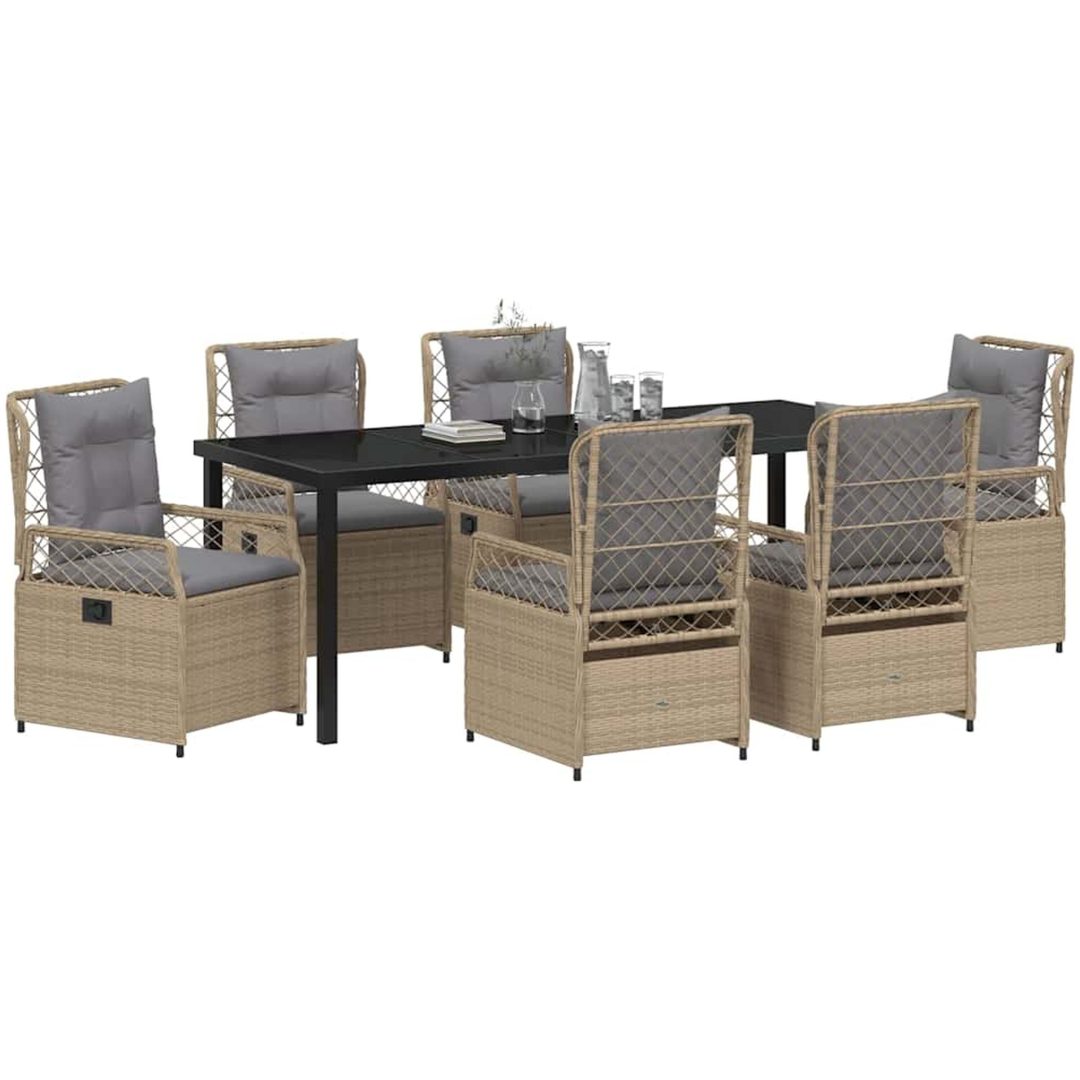 7-delars Trädgårdsset Beige Poly Rattan vidaXL 200 x 80 x 73 cm – bild 3