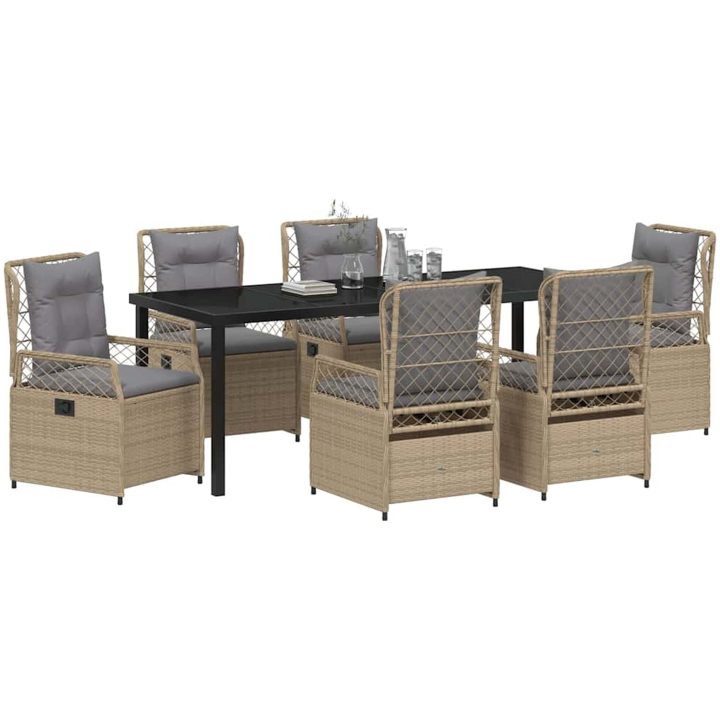 7-delars Trädgårdsset Beige Poly Rattan vidaXL 200 x 80 x 73 cm – bild 3