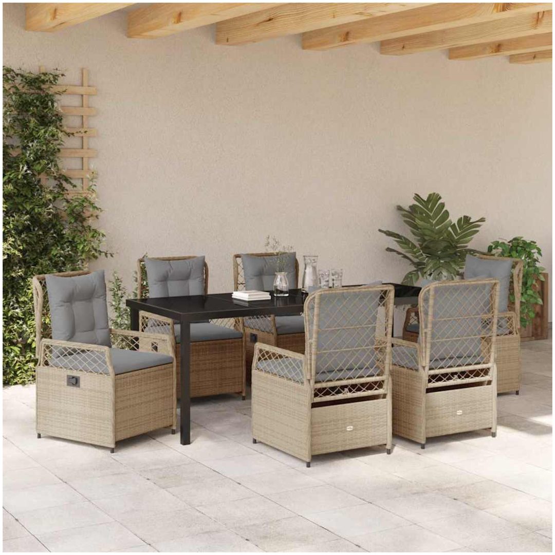 7-delars Trädgårdsset Beige Poly Rattan vidaXL 200 x 80 x 73 cm – bild 4