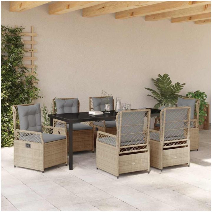 7-delars Trädgårdsset Beige Poly Rattan vidaXL 200 x 80 x 73 cm – bild 4