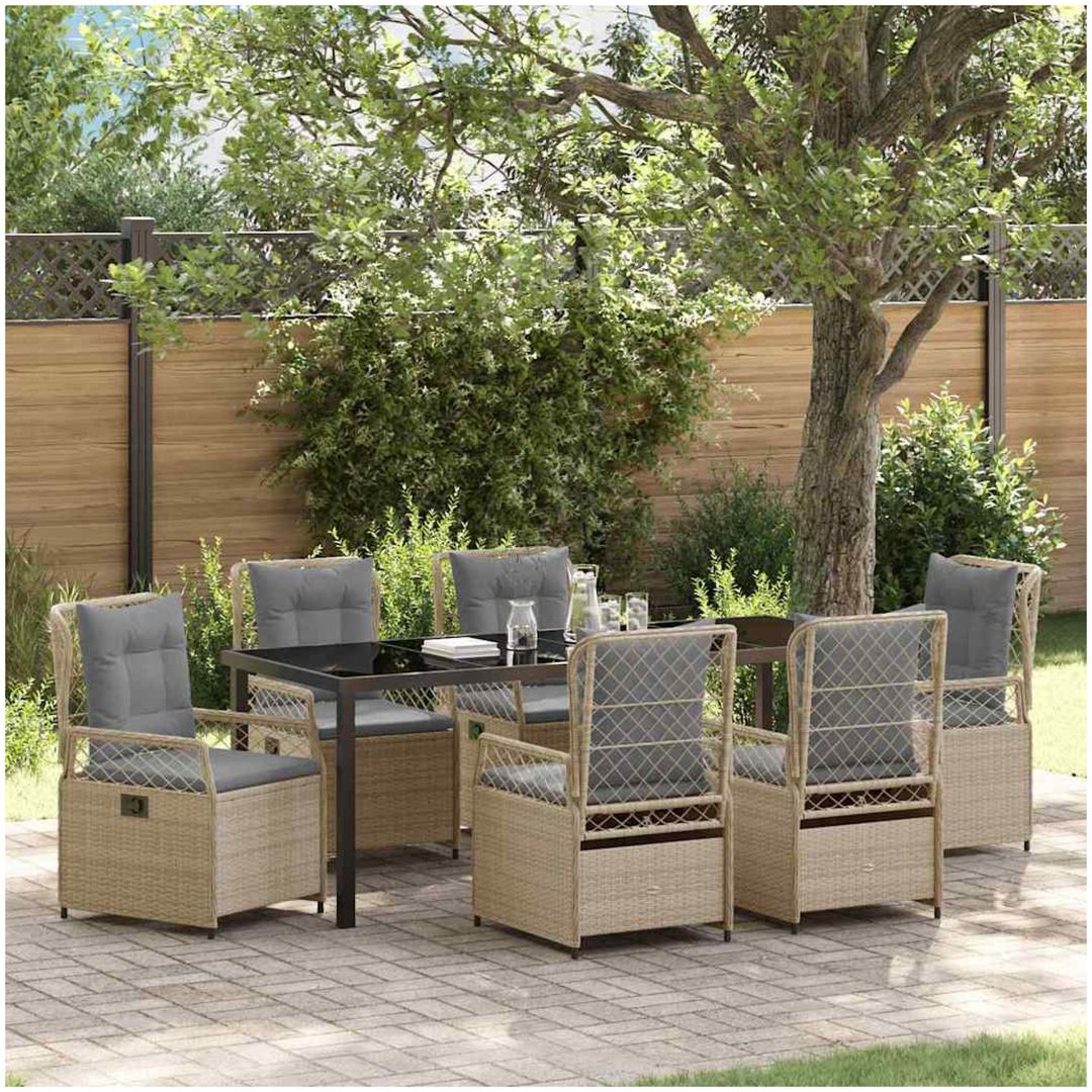 7-delars Trädgårdsset Beige Poly Rattan vidaXL 200 x 80 x 73 cm