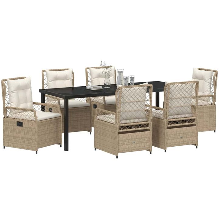 7-delars Trädgårdsset Beige Poly Rattan vidaXL 200 x 80 x 73 cm – bild 3