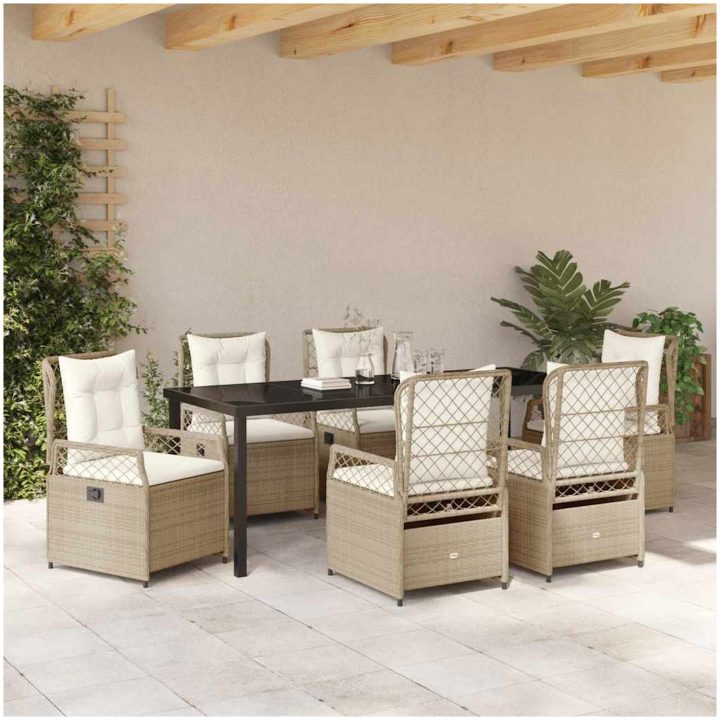 7-delars Trädgårdsset Beige Poly Rattan vidaXL 200 x 80 x 73 cm – bild 4