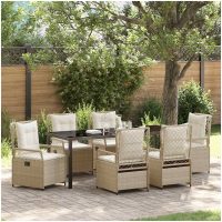 7-delars Trädgårdsset Beige Poly Rattan vidaXL