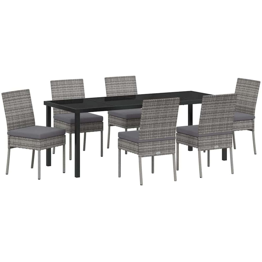 7 Delars Trädgårdsset Grå Poly Rattan vidaXL 200 x 80 x 73 cm – bild 2