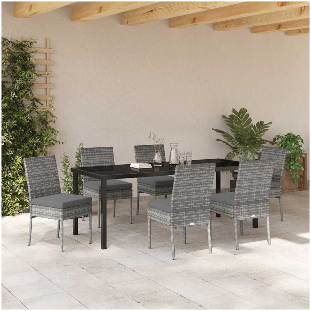 7 Delars Trädgårdsset Grå Poly Rattan vidaXL 200 x 80 x 73 cm – bild 4