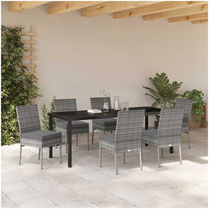 7 Delars Trädgårdsset Grå Poly Rattan vidaXL 200 x 80 x 73 cm – bild 4