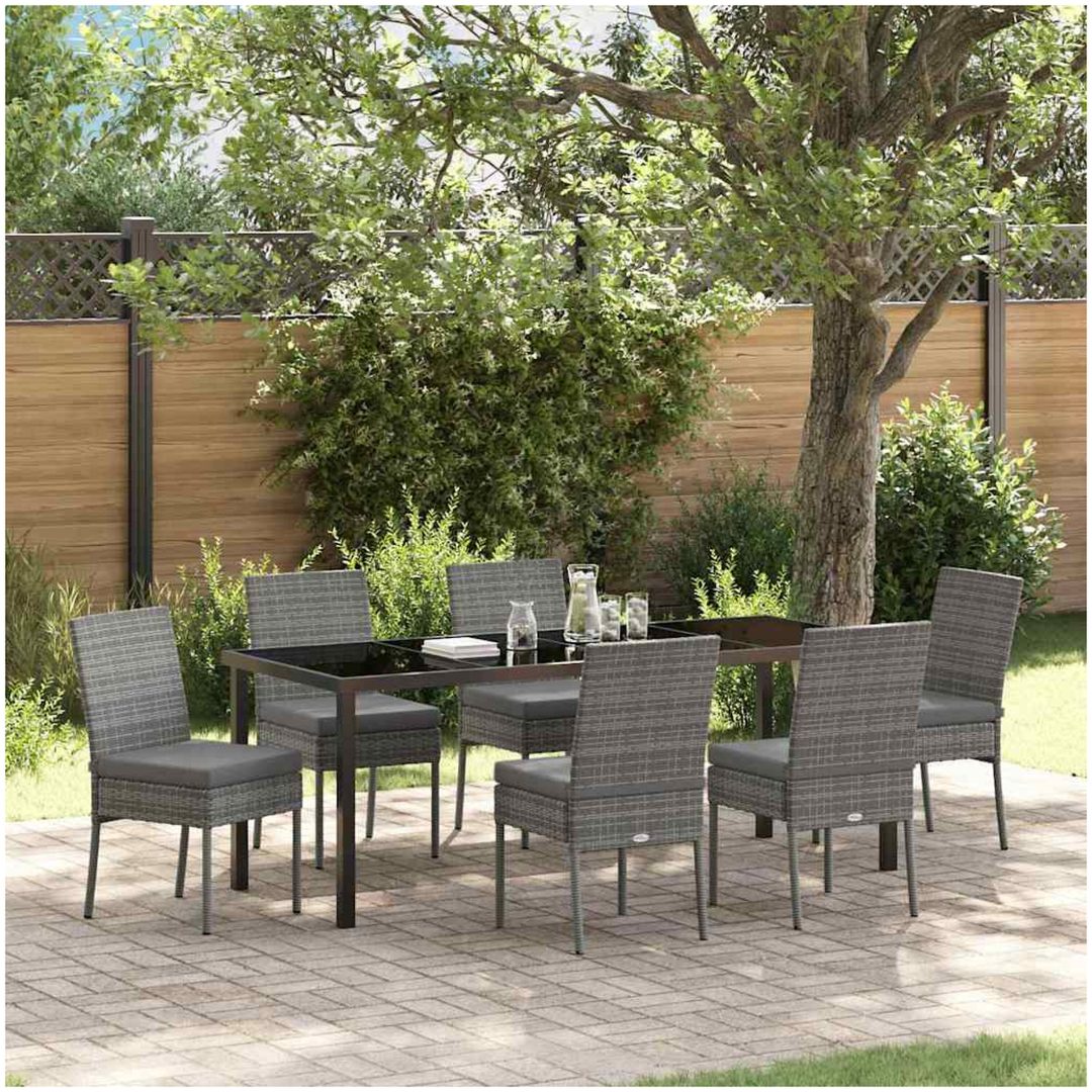 7 Delars Trädgårdsset Grå Poly Rattan vidaXL 200 x 80 x 73 cm