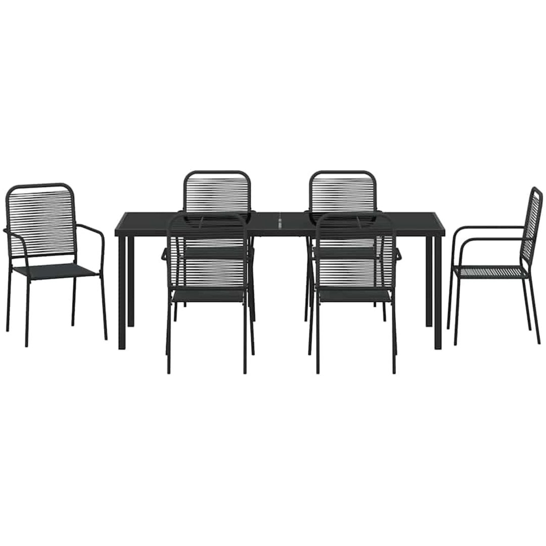 7-delars trädgårdsset i svart bomullsrep och stål vidaXL 200 x 80 x 73 cm – bild 7