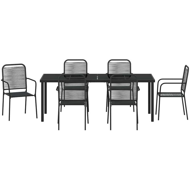 7-delars trädgårdsset i svart bomullsrep och stål vidaXL 200 x 80 x 73 cm – bild 7