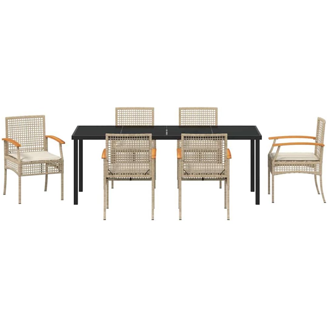7-delars Trädgårdsset med kuddar Beige Poly Rattan vidaXL 200 x 80 x 73 cm – bild 6