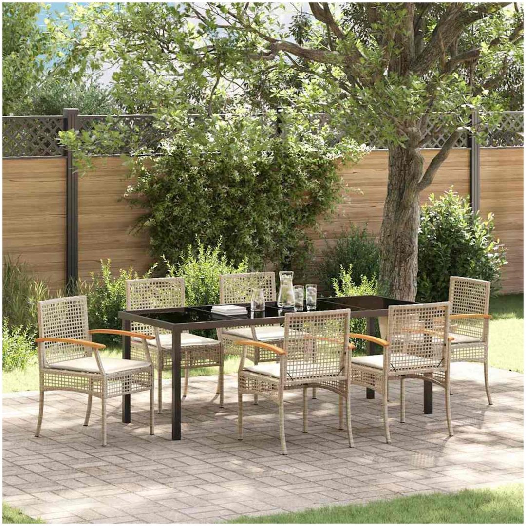7-delars Trädgårdsset med kuddar Beige Poly Rattan vidaXL 200 x 80 x 73 cm