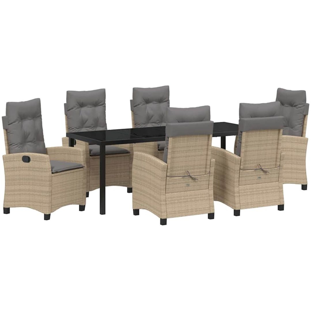7-delars Trädgårdsset med Kuddar i Beige Poly Rattan vidaXL 200 x 80 x 73 cm – bild 2