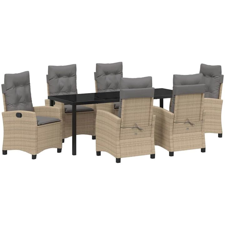 7-delars Trädgårdsset med Kuddar i Beige Poly Rattan vidaXL 200 x 80 x 73 cm – bild 2
